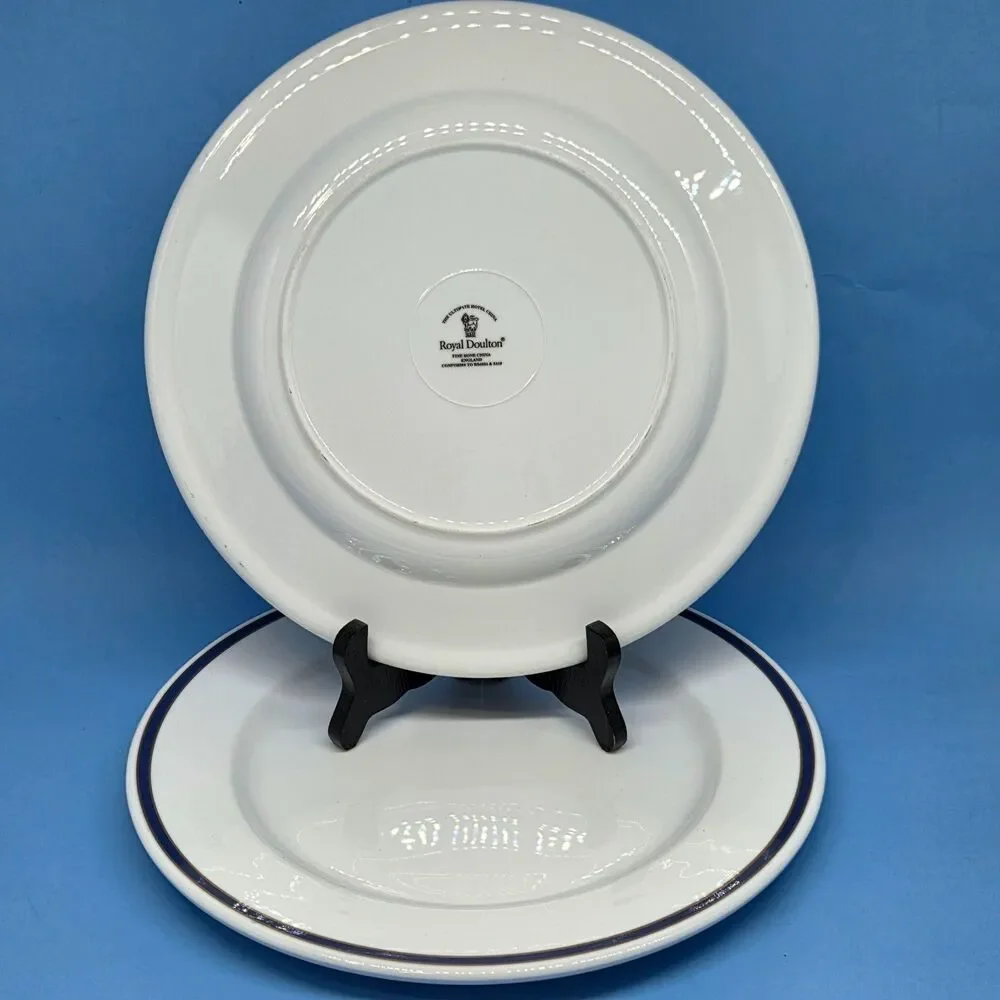 Royal Doulton Ultimate Hotel Fine Bone China Set Of 2 White With Blue/Gold Trim
